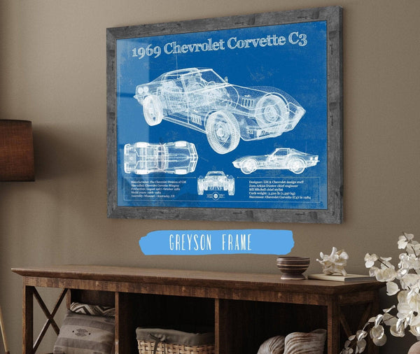 Cutler West 1969 Chevrolet Corvette C3 Blueprint Vintage Auto Print