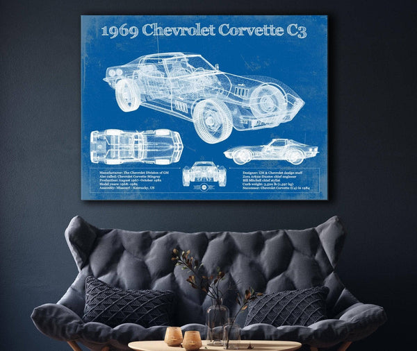 Cutler West 1969 Chevrolet Corvette C3 Blueprint Vintage Auto Print