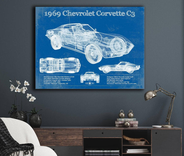 Cutler West 1969 Chevrolet Corvette C3 Blueprint Vintage Auto Print