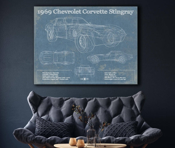 Cutler West 1969 Chevrolet Corvette Stingray Vintage Blueprint Auto Print