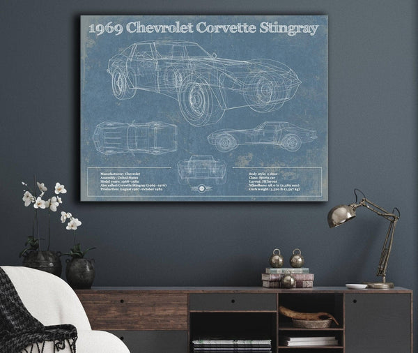 Cutler West 1969 Chevrolet Corvette Stingray Vintage Blueprint Auto Print