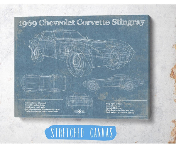 Cutler West 1969 Chevrolet Corvette Stingray Vintage Blueprint Auto Print