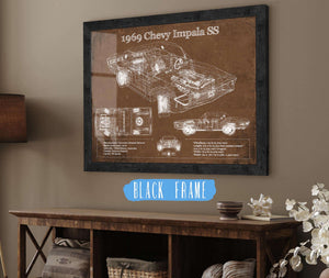 20" x 16" / Black Frame Cutler West 1969 Chevy Impala SS Vintage Blueprint Auto Print