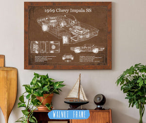 20" x 16" / Walnut Frame Cutler West 1969 Chevy Impala SS Vintage Blueprint Auto Print