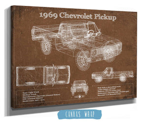 Cutler West 1969 Chevy Shortbox Pickup Vintage Blueprint Auto Print