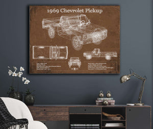 Cutler West 1969 Chevy Shortbox Pickup Vintage Blueprint Auto Print