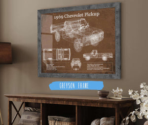14" x 11" / Greyson Frame Cutler West 1969 Chevy Shortbox Pickup Vintage Blueprint Auto Print