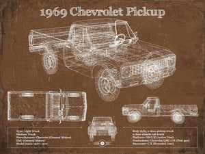 14" x 11" / Unframed Cutler West 1969 Chevy Shortbox Pickup Vintage Blueprint Auto Print