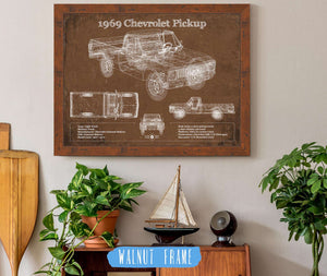 20" x 16" / Walnut Frame Cutler West 1969 Chevy Shortbox Pickup Vintage Blueprint Auto Print