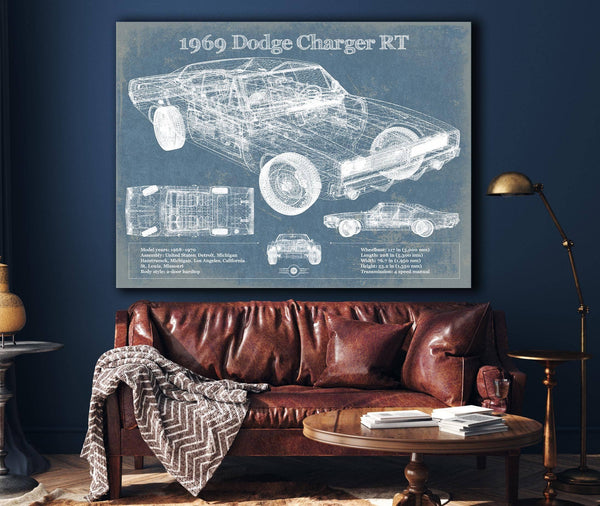 Cutler West 1969 Dodge Charger R/T Blueprint Vintage Auto Print