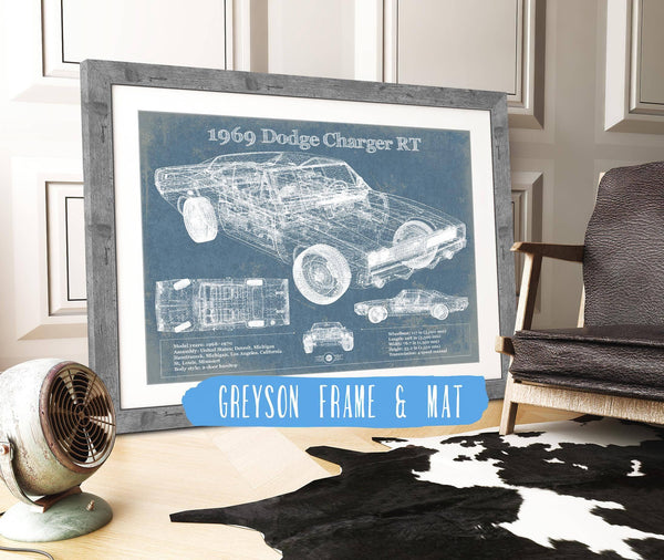14" x 11" / Greyson Frame & Mat Cutler West 1969 Dodge Charger R/T Blueprint Vintage Auto Print