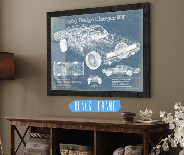 20" x 16" / Black Frame Cutler West 1969 Dodge Charger R/T Blueprint Vintage Auto Print