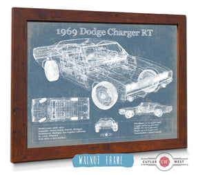 20" x 16" / Walnut Frame Cutler West 1969 Dodge Charger R/T Blueprint Vintage Auto Print