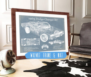 20" x 16" / Walnut Frame & Mat Cutler West 1969 Dodge Charger R/T Blueprint Vintage Auto Print