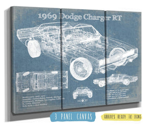 36" x 24" / 3 Panel Canvas Wrap Cutler West 1969 Dodge Charger R/T Blueprint Vintage Auto Print