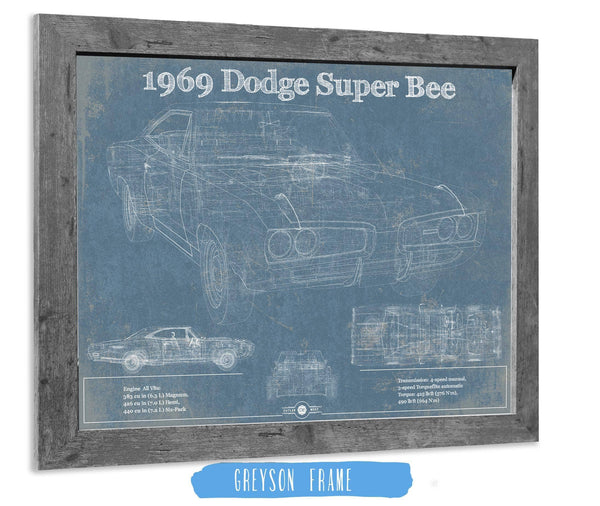 14" x 11" / Greyson Frame Cutler West 1969 Dodge Super Bee Blueprint Vintage Auto Print
