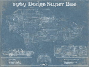 14" x 11" / Unframed Cutler West 1969 Dodge Super Bee Blueprint Vintage Auto Print