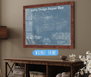 20" x 16" / Walnut Frame Cutler West 1969 Dodge Super Bee Blueprint Vintage Auto Print