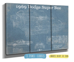 36" x 24" / 3 Panel Canvas Wrap Cutler West 1969 Dodge Super Bee Blueprint Vintage Auto Print