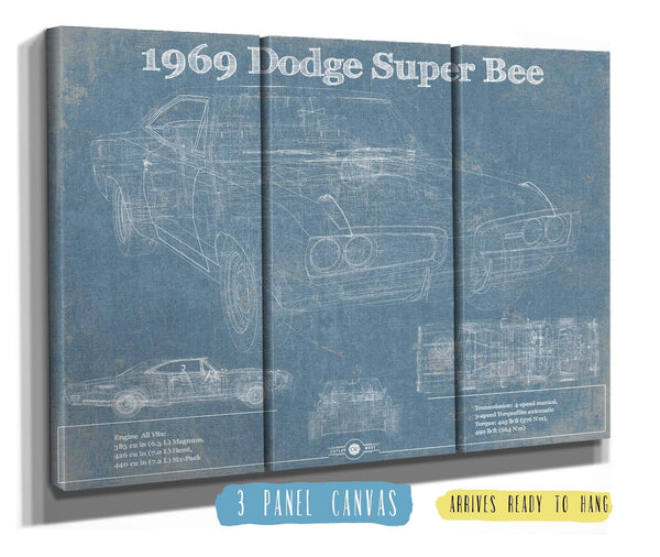 36" x 24" / 3 Panel Canvas Wrap Cutler West 1969 Dodge Super Bee Blueprint Vintage Auto Print