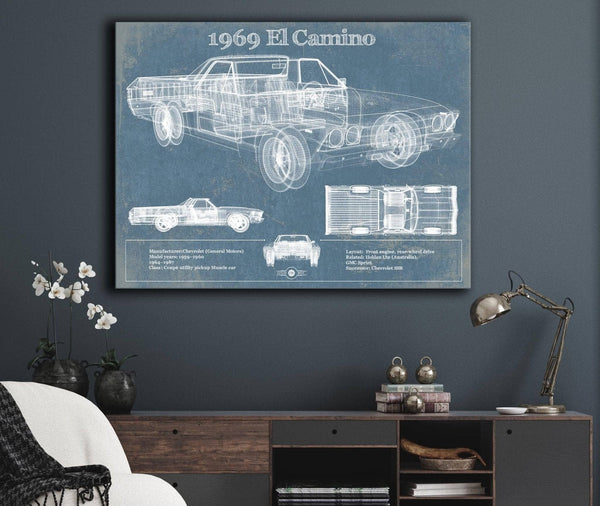 Cutler West 1969 El Camino Vintage Blueprint Auto Print