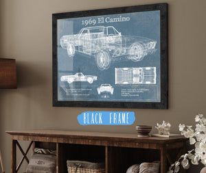 20" x 16" / Black Frame Cutler West 1969 El Camino Vintage Blueprint Auto Print
