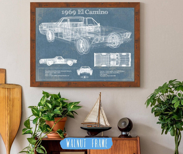 20" x 16" / Walnut Frame Cutler West 1969 El Camino Vintage Blueprint Auto Print