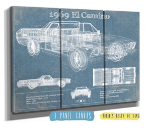 36" x 24" / 3 Panel Canvas Wrap Cutler West 1969 El Camino Vintage Blueprint Auto Print
