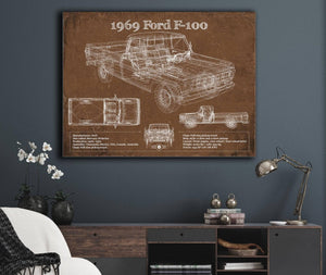 Cutler West 1969 Ford F-100 Pickup Vintage Blueprint Auto Print