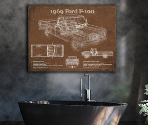 Cutler West 1969 Ford F-100 Pickup Vintage Blueprint Auto Print