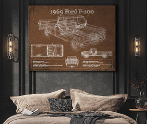 Cutler West 1969 Ford F-100 Pickup Vintage Blueprint Auto Print
