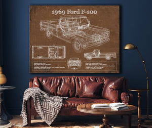 Cutler West 1969 Ford F-100 Pickup Vintage Blueprint Auto Print