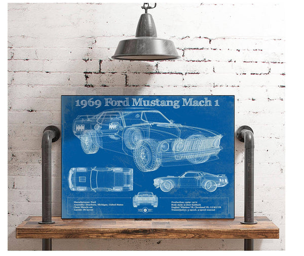 Cutler West 1969 Ford Mustang Mach 1 Vintage Blueprint Auto Print