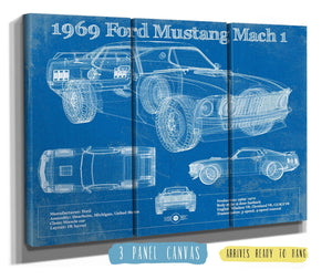 36" x 24" / 3 Panel Canvas Wrap Cutler West 1969 Ford Mustang Mach 1 Vintage Blueprint Auto Print