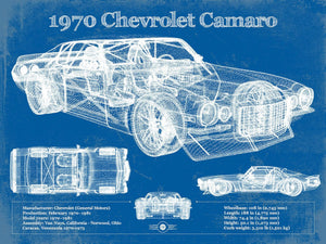 14" x 11" / Unframed Cutler West 1970 Chevrolet Split Bumper Camaro Blueprint Vintage Auto Patent Print