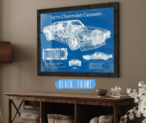 20" x 16" / Black Frame Cutler West 1970 Chevrolet Split Bumper Camaro Blueprint Vintage Auto Patent Print