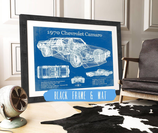 20" x 16" / Black Frame & Mat Cutler West 1970 Chevrolet Split Bumper Camaro Blueprint Vintage Auto Patent Print