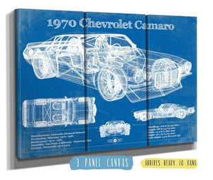 36" x 24" / 3 Panel Canvas Wrap Cutler West 1970 Chevrolet Split Bumper Camaro Blueprint Vintage Auto Patent Print