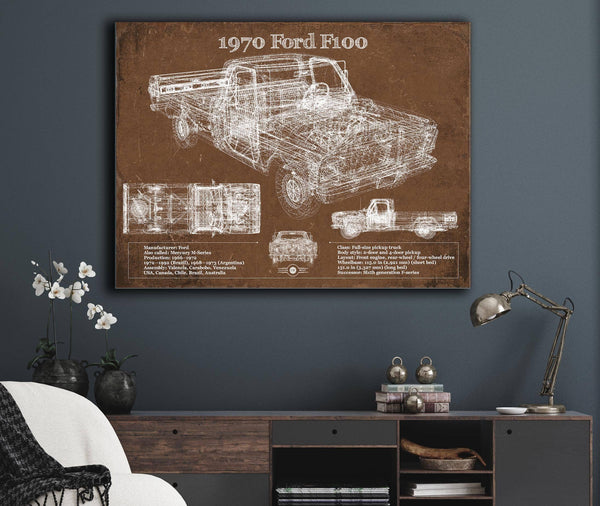 Cutler West 1970 Ford F100 Vintage Blueprint Auto Print