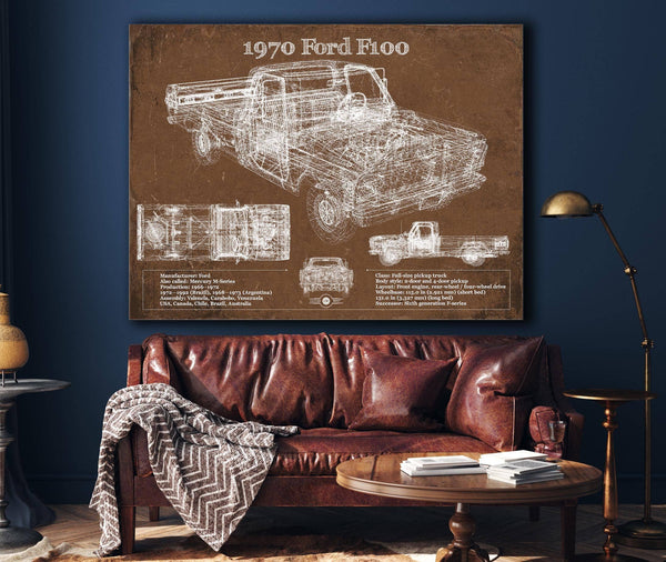 Cutler West 1970 Ford F100 Vintage Blueprint Auto Print