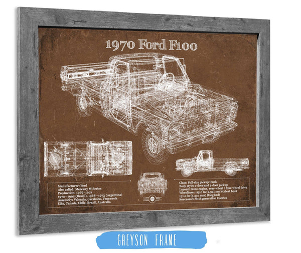 14" x 11" / Greyson Frame Cutler West 1970 Ford F100 Vintage Blueprint Auto Print