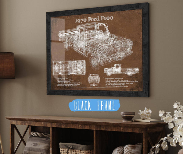 20" x 16" / Black Frame Cutler West 1970 Ford F100 Vintage Blueprint Auto Print