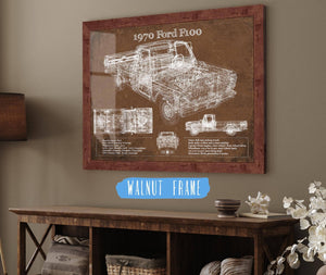 20" x 16" / Walnut Frame Cutler West 1970 Ford F100 Vintage Blueprint Auto Print