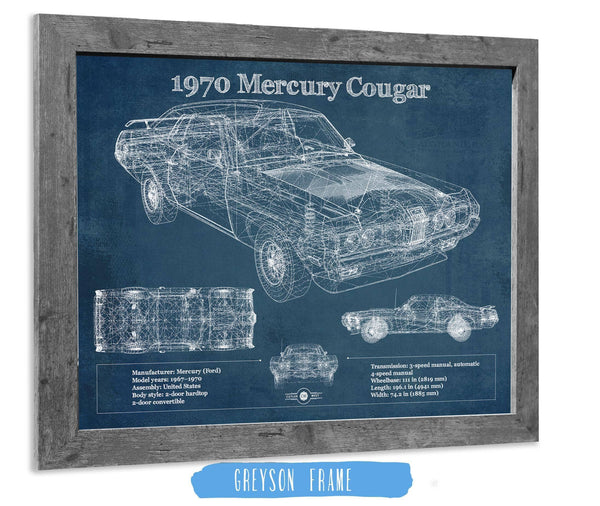 14" x 11" / Greyson Frame Cutler West 1970 Mercury Cougar Eliminator Blueprint Vintage Auto Print