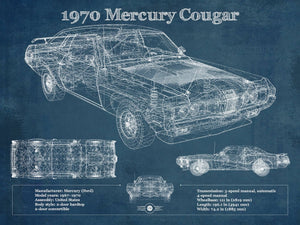 14" x 11" / Unframed Cutler West 1970 Mercury Cougar Eliminator Blueprint Vintage Auto Print
