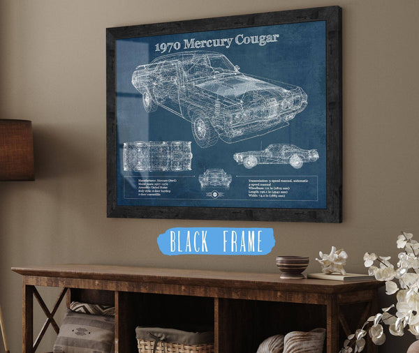 20" x 16" / Black Frame Cutler West 1970 Mercury Cougar Eliminator Blueprint Vintage Auto Print