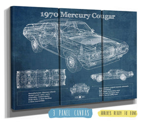 36" x 24" / 3 Panel Canvas Wrap Cutler West 1970 Mercury Cougar Eliminator Blueprint Vintage Auto Print