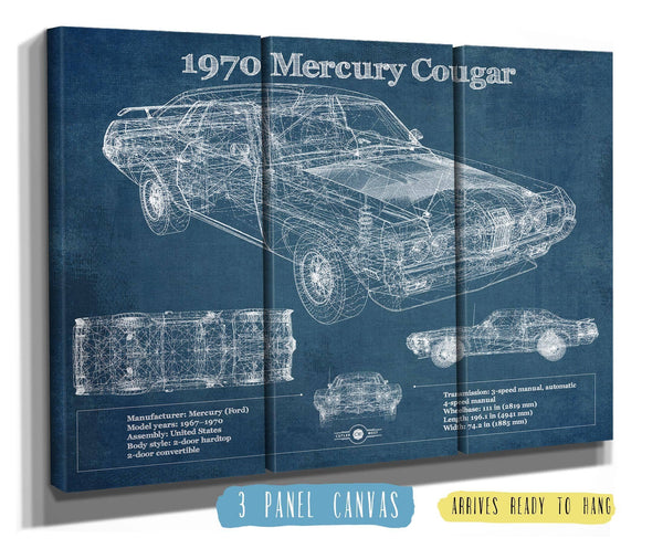 36" x 24" / 3 Panel Canvas Wrap Cutler West 1970 Mercury Cougar Eliminator Blueprint Vintage Auto Print