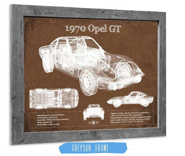 14" x 11" / Greyson Frame Cutler West 1970 Opel GT Original Vintage Car Print