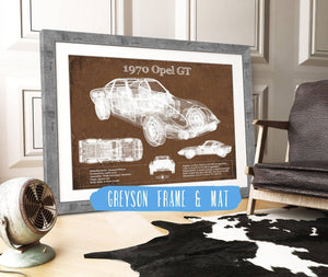 14" x 11" / Greyson Frame & Mat Cutler West 1970 Opel GT Original Vintage Car Print